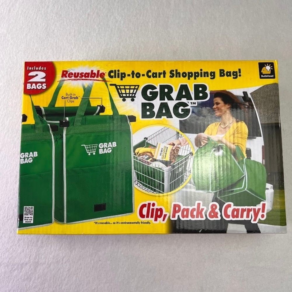 Grab Bag Set of 2 Reusable Shopping Bags Clip to Cart Grocery Pack and Carry